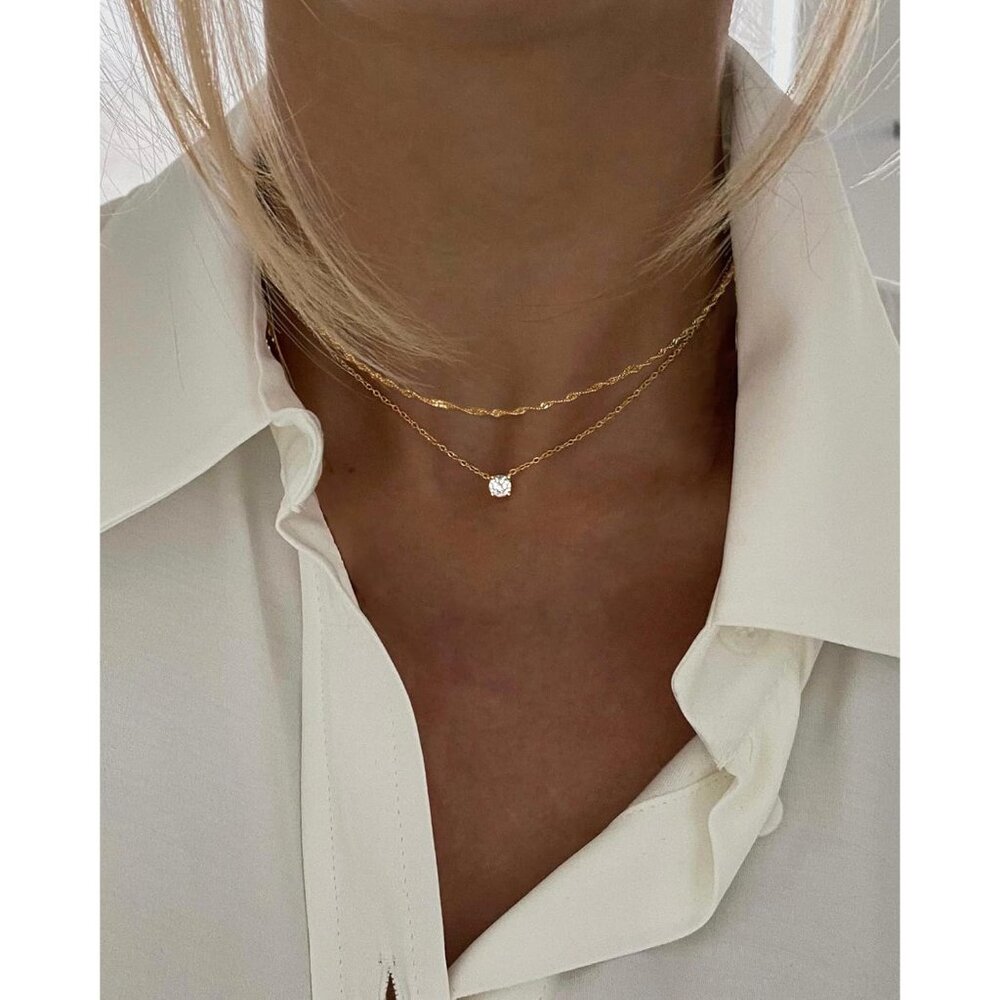 Dainty 14k Gold Plated/Silver Cubic Zirconia Necklaces for Women, Simple CZ Jewe - Picture 9 of 9